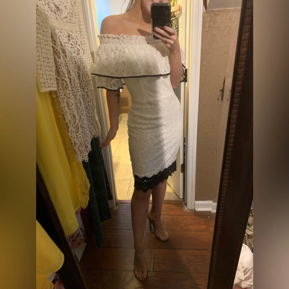 White Off Shoulder Lace Dress - Picture 2 of 2